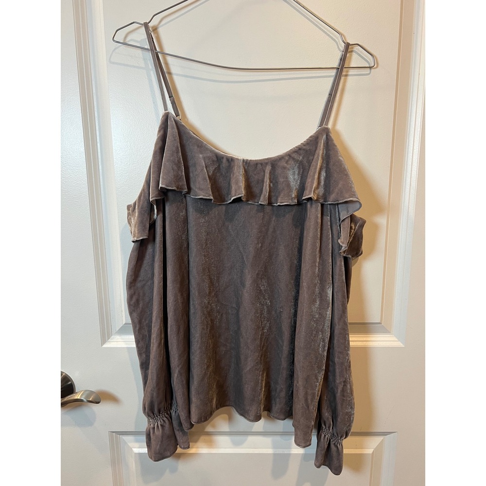 Joie Womens Cold Shoulder Top Ruffle Silk Blend Velvet Taupe Size S NWT